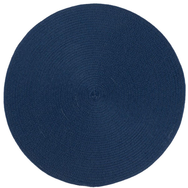 Braided Navy Doormat 3 ft. x 3 ft. Abstract Round Area Rug