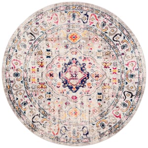 Madison Gray/Blue 7 ft. x 7 ft. Round Border Distressed Area Rug