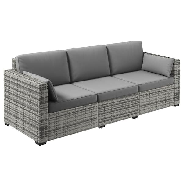 Outsunny Brown Wicker Outdoor Couch with Gray Cushions