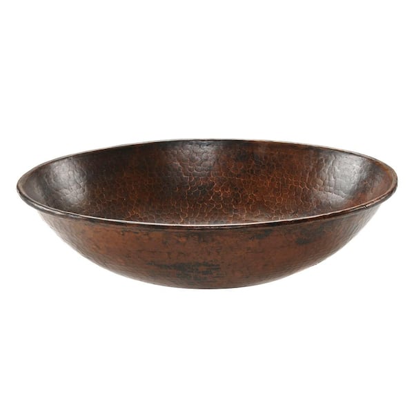 Premier Copper Products Oval Wired Rimmed Hammered Copper Vessel Sink in Oil Rubbed Bronze