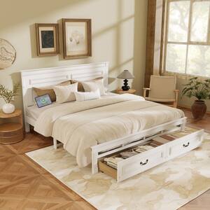 Noble House Corneille White Wood Frame Queen Size Platform Bed with 2 ...
