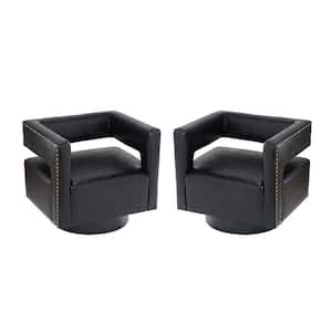 Ferrero Black Contemporary and Classic Swivel Barrel Chair with Metal Base (Set of 2)