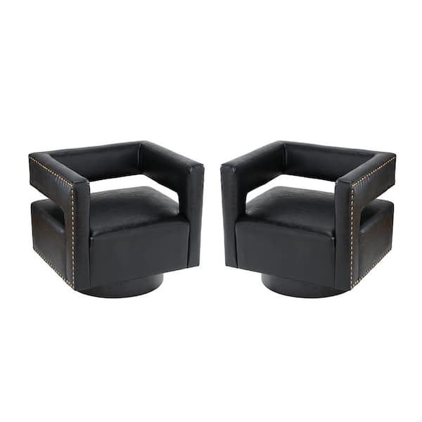 JAYDEN CREATION Ferrero Black Contemporary and Classic Swivel Barrel Chair with Metal Base (Set of 2)