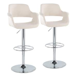 Vintage Flair 47 in. Cream Fabric and Chrome Metal High Back Adjustable Bar Stool with Wheel Footrest (Set of 2)