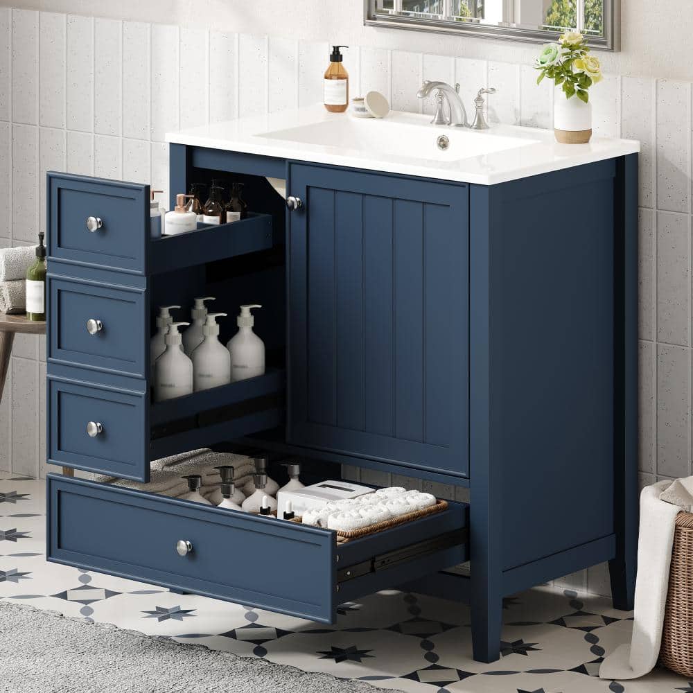 "30"" Blue Vanity Sink, Single Cabinet & 3 Drawers, Solid Wood & MDF Construction" price history on PriceWatchPro
