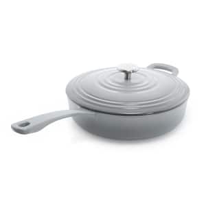 4 qt. Round Cast Iron Saute Skillet in Fade Grey with Lid