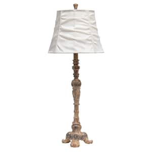 31 in. Antique Color Traditional Tall Vintage Embellished Table Lamp with Ruffled Cream Shade