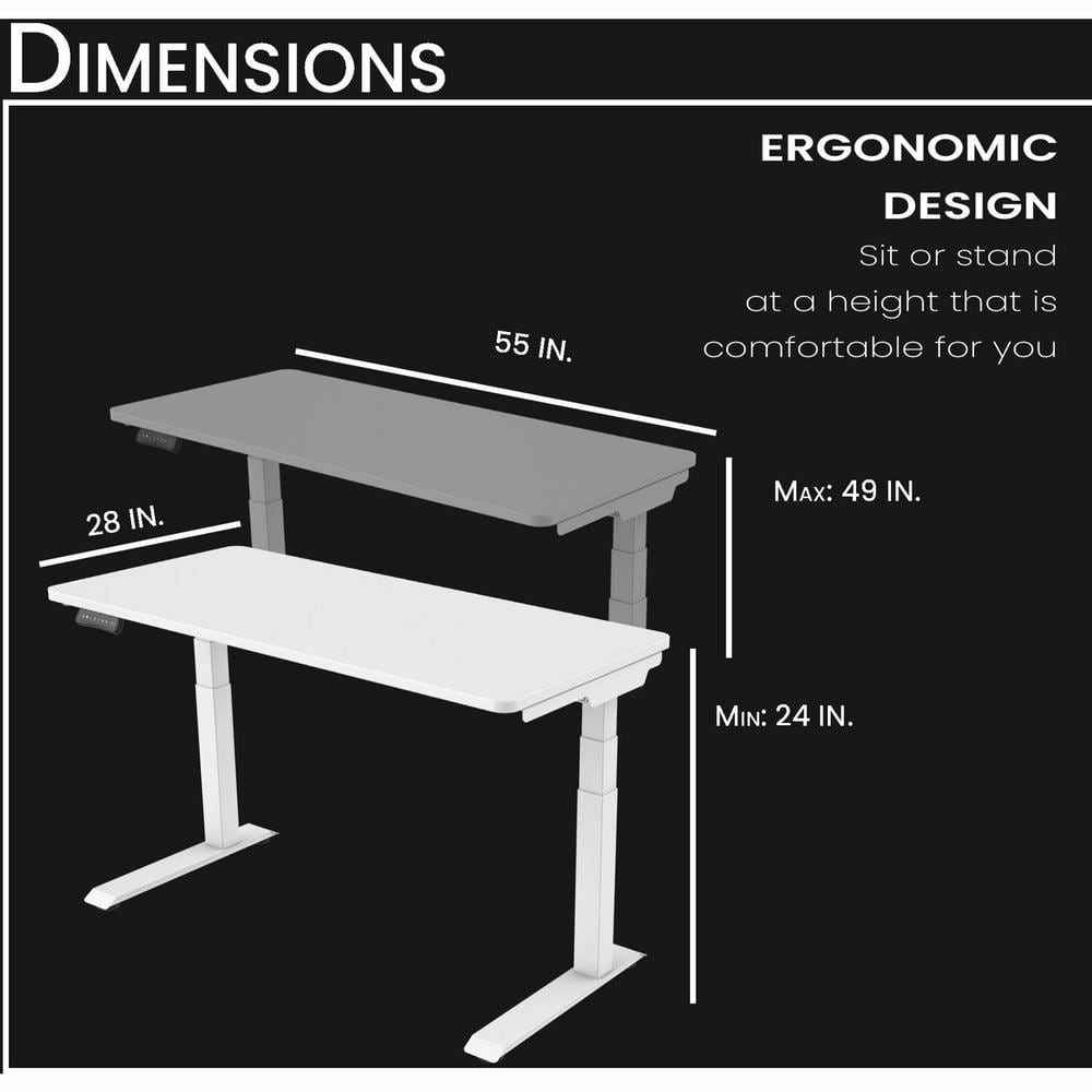 Hanover 55'' White Brushed Metal Electric Adjustable Desk with USB