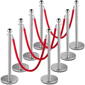 Crowd Control Stanchion, 8-Pieces Silver Stanchion Set with 5 ft./1.5 m Red Velvet Rope, Crowd Control Barrier