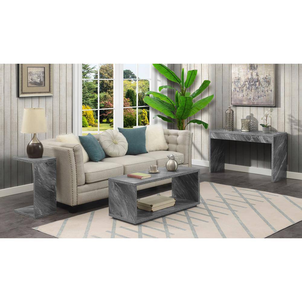 Gray Faux Marble Rectangular Coffee Table with Shelf