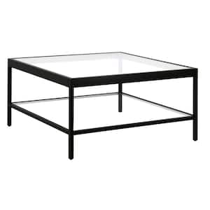 Alexis 32 in. Blackened Bronze Square Glass Top Coffee Table with Shelf