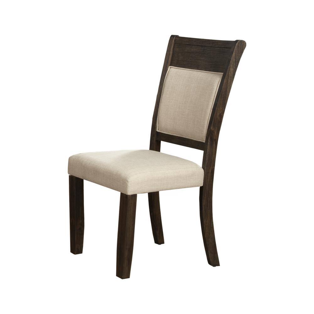 Transitional Beige Upholstered Side Chair with Acacia Wood Frame