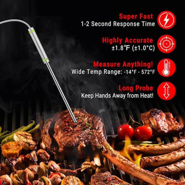 Wireless Digital BBQ Meat Thermometer, Dual Probes, Long Range, Instant  Read, Large Backlit Screen