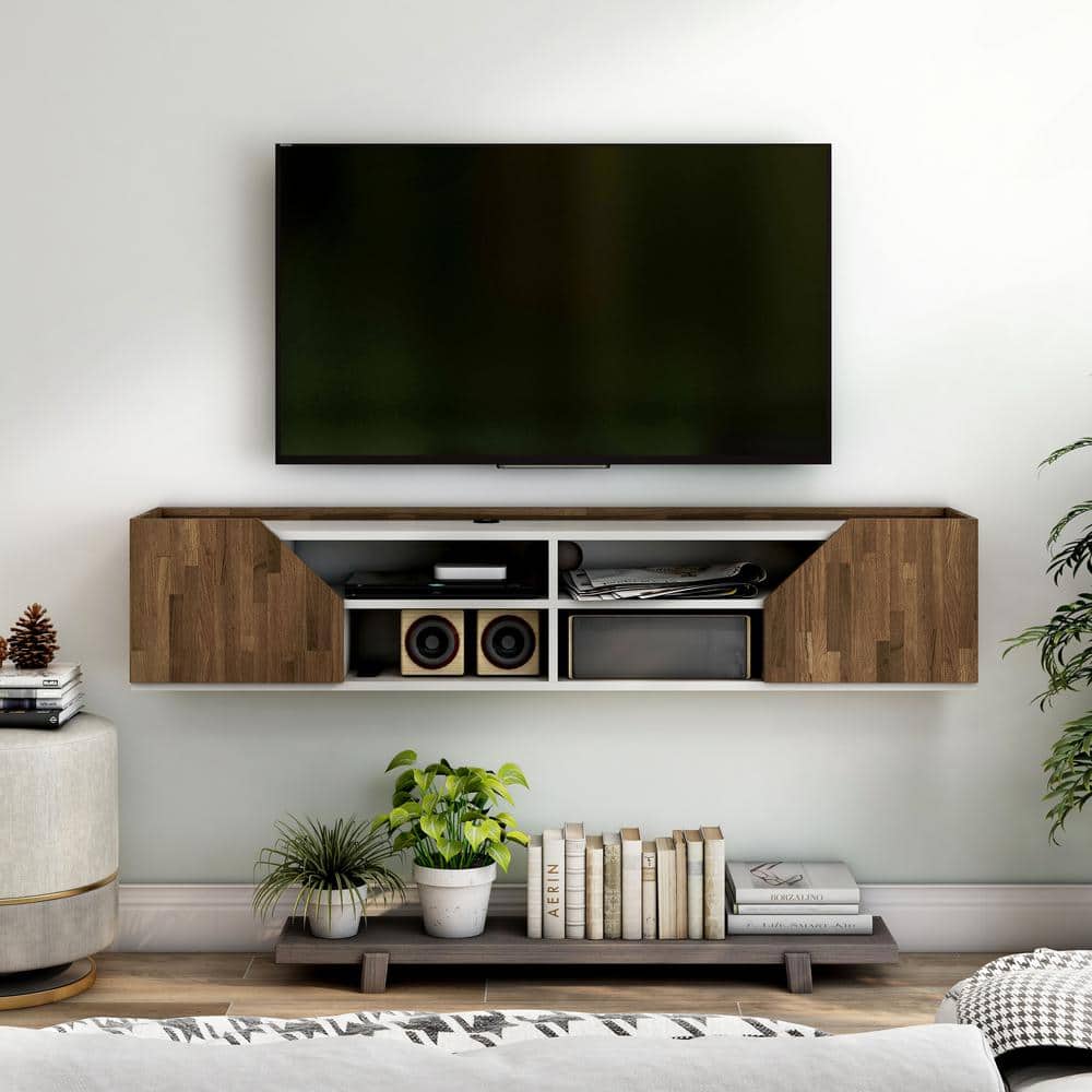 Besque 61 1 4 Wide White 2 Door Floating TV Stand