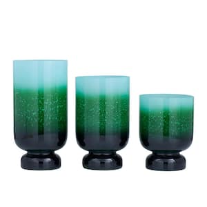 Green Glass Pillar Hurricane Lamp (Set of 3)