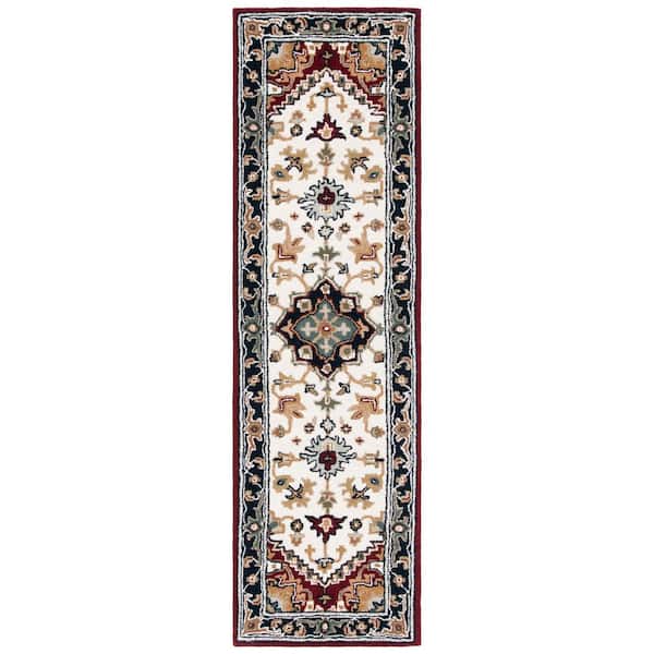 Heritage 2 ft. x 16 ft. Ivory/Red Border Floral Medallion Runner Rug