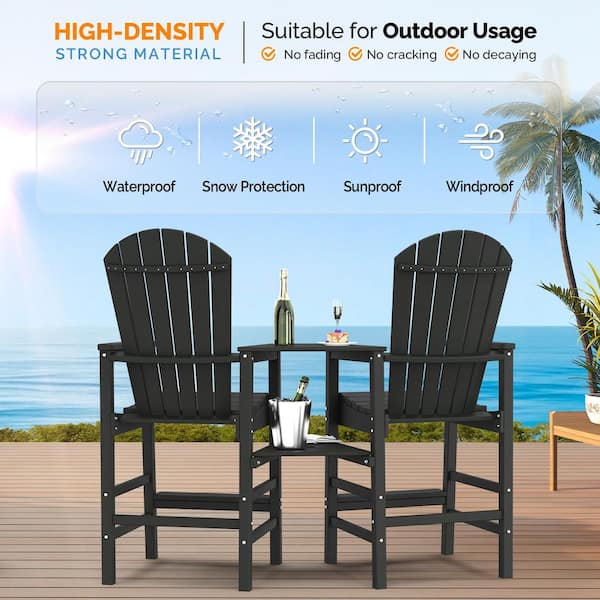 VINGLI Black HDPE Plastic Tall Adirondack Chairs Set of 2, Balcony