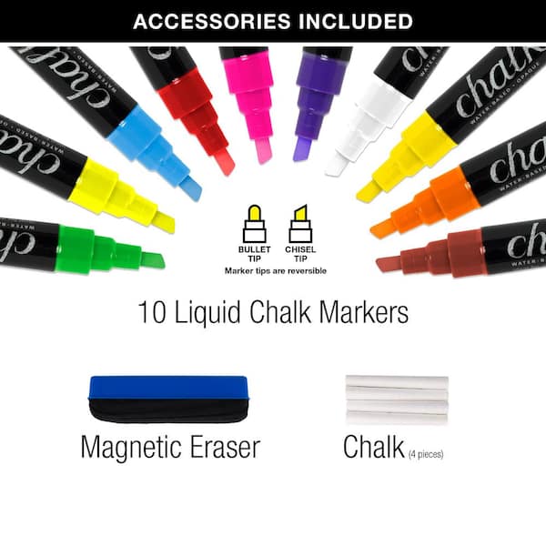 Set of 16, Liquid Chalk Markers for Blackboard, 5/16-inch Flat Tip