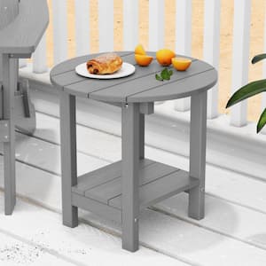 17-5/8 in. H Grey Round Plastic Adirondack Outdoor Patio Side Table(2-Pack)