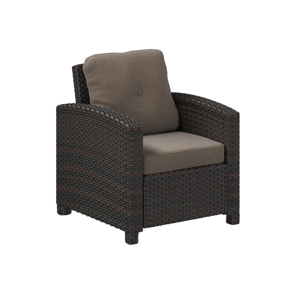 Mocha Wicker Outdoor Club Chair with Khaki Cushions