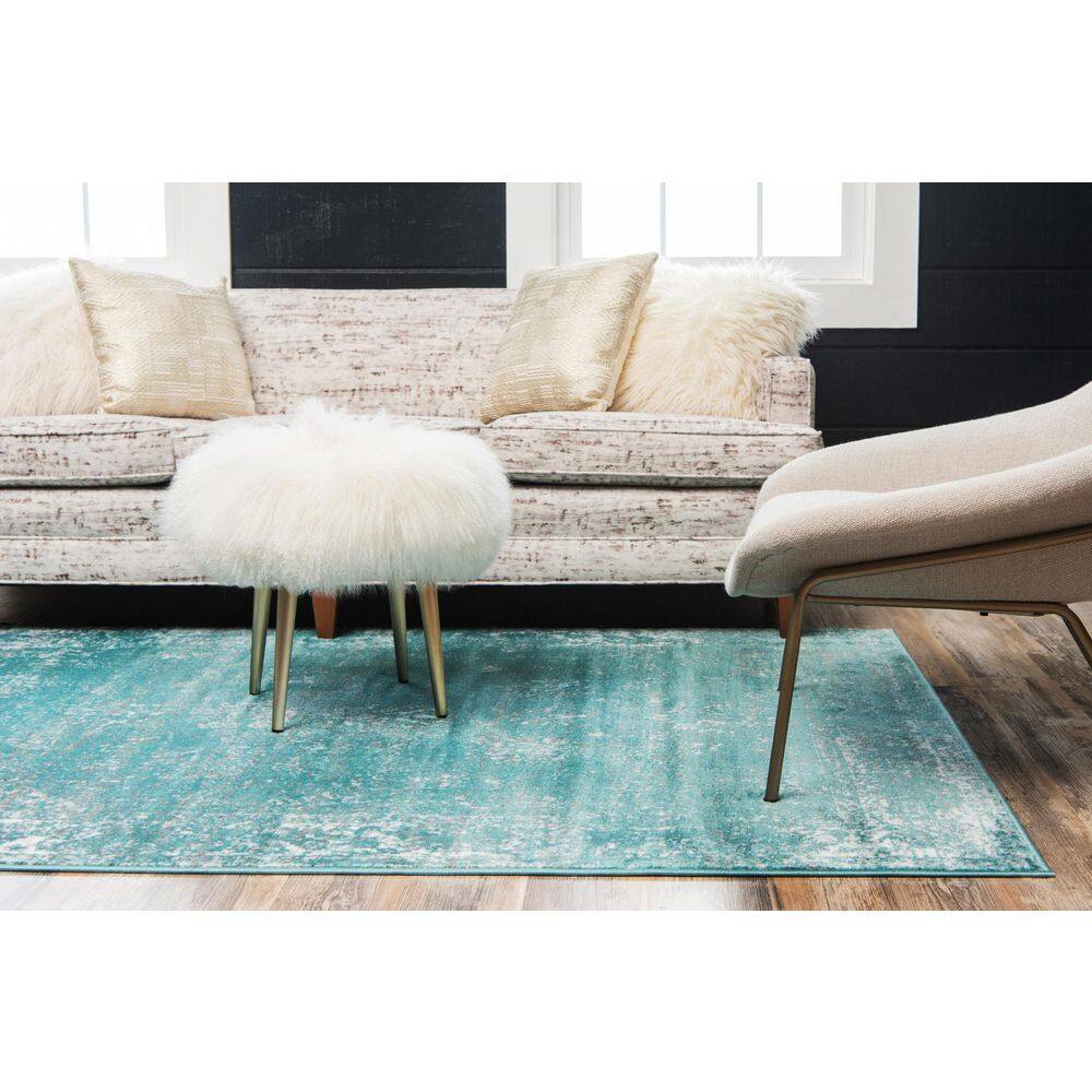 Turquoise Rectangular Stain-Resistant Polypropylene Area Rug 9' x 12'