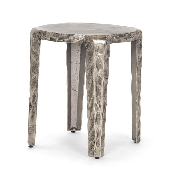 Randy 20 in. Silver Round Cast Aluminum Console Table with Textured Nickel Finish