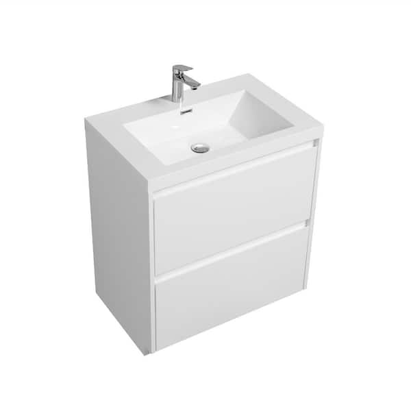 MT 29.5 in. W x 19.6 in. D Single Sink Freestanding Bath Vanity in White with White Resin Vanity Top