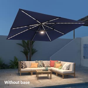 10 ft. Square Outdoor Aluminum Frame Cantilever Solar LED 360° Rotation System Patio Umbrella in Navy Blue