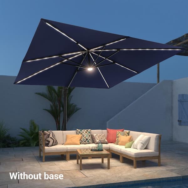 JOYESERY 10 ft. Square Outdoor Aluminum Frame Cantilever Solar LED 360° Rotation System Patio Umbrella in Navy Blue
