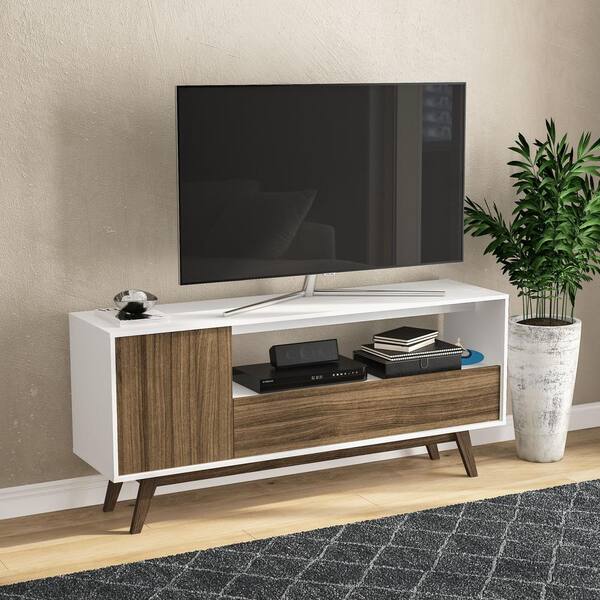 Polifurniture Porto Seguro White and Walnut TV Stand Fits TV up to