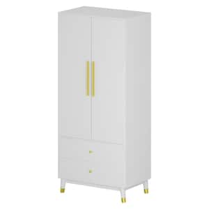 White Wooden 31.5 in. Width Armoire, Wardrobe with 1-Large Shelf, Hanging Bar and 2-Drawers