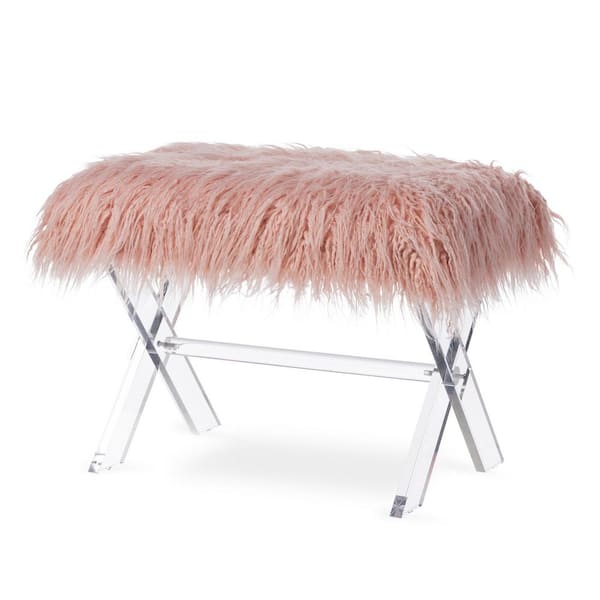 25.50 in. Pink Faux Fur Acrylic Bench