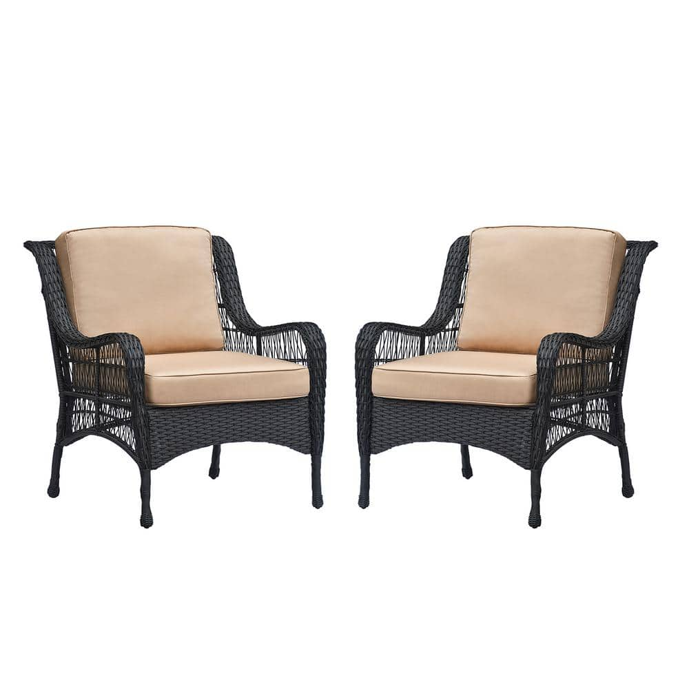 Zeus & Ruta 2-Piece Black Metal Outdoor Garden Chair Rattan Lounge ...