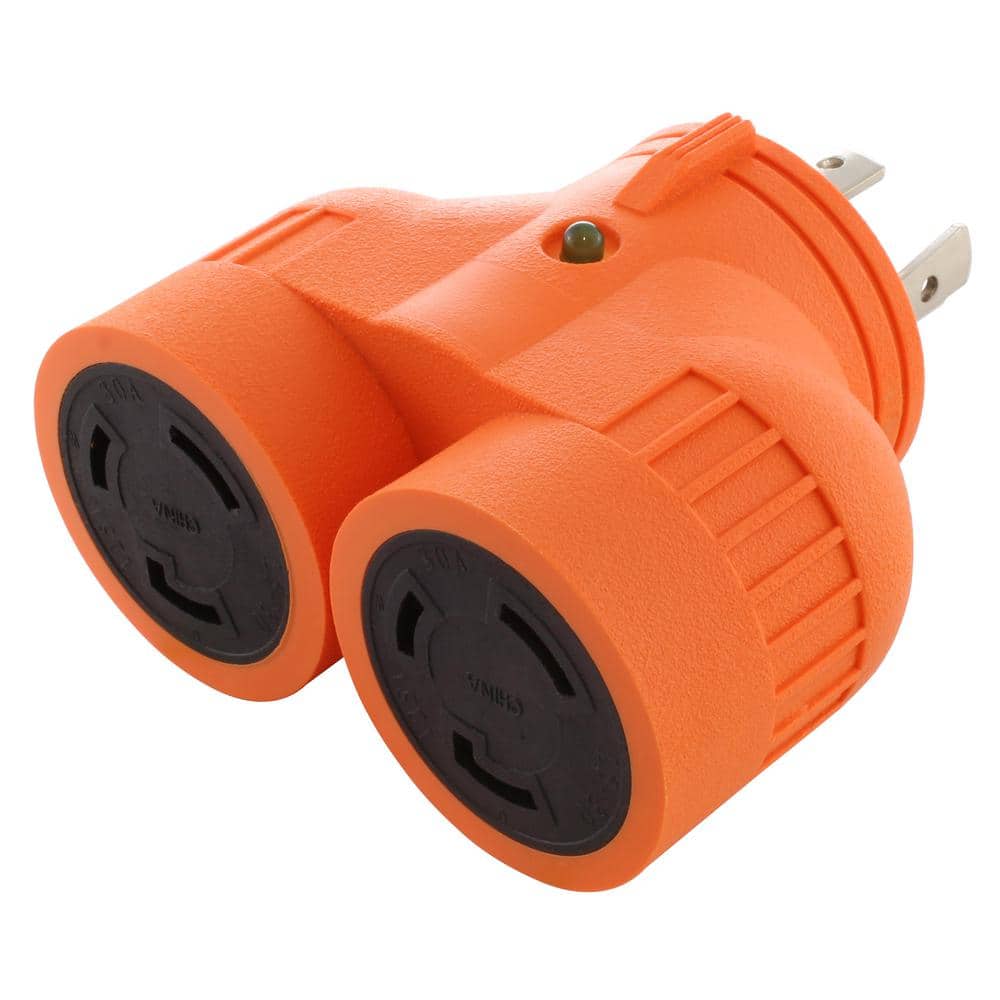 AC WORKS Generator VDuo Outlet Adapter L1430P 30 Amp 4Prong Plug to Two 30 Amp L530R 3Prong