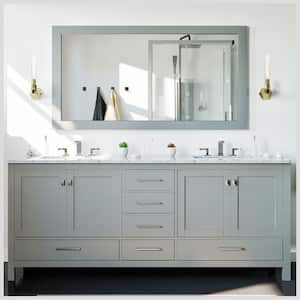 Aberdeen 84 in. W x 22 in. D x 35 in. H Vanity in Grey with Carrara Marble Vanity Top in White with White Basin