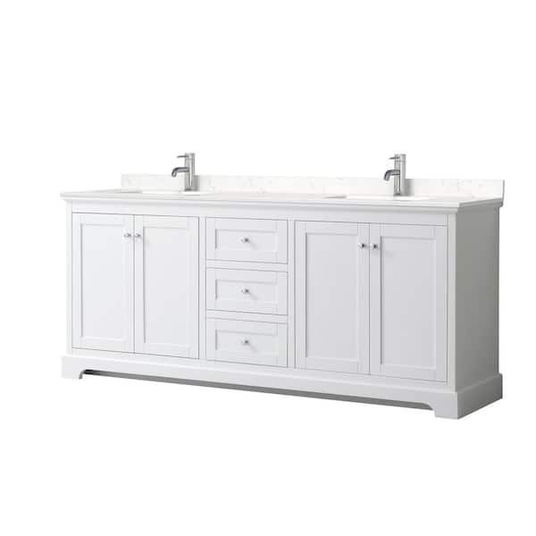 Wyndham Collection Avery 80in.Wx22 in.D Double Vanity in White with Cultured Marble Vanity Top in Light-Vein Carrara with White Basins