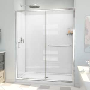 Infinity-Z 34 in. D x 60 in. W x 78-3/4 in. H Sliding Shower Door Base and White Wall Kit in Chrome and Clear Glass