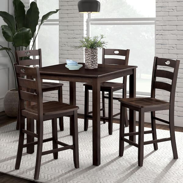 Bravo 5-Piece Square Espresso Wood Top Counter Height Dining Room Set