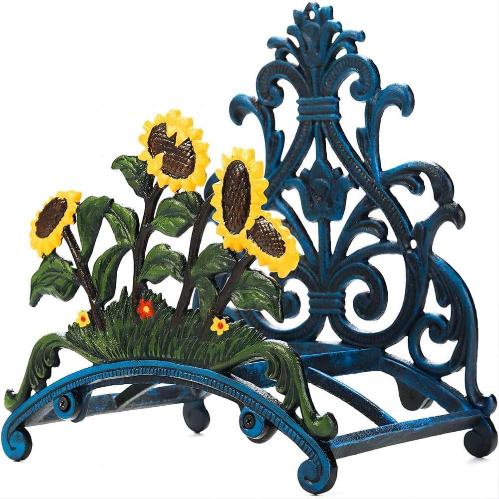 Cast Iron Heavy Duty Garden Hose Holder - Decorative Hand-Painted Sunflower