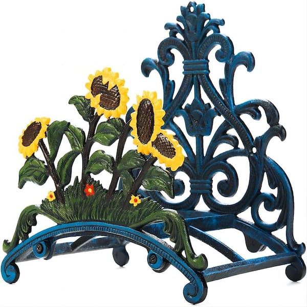 Cast Iron Heavy Duty Garden Hose Holder - Decorative Hand-Painted Sunflower Wall Mounted Water Hose Hanger