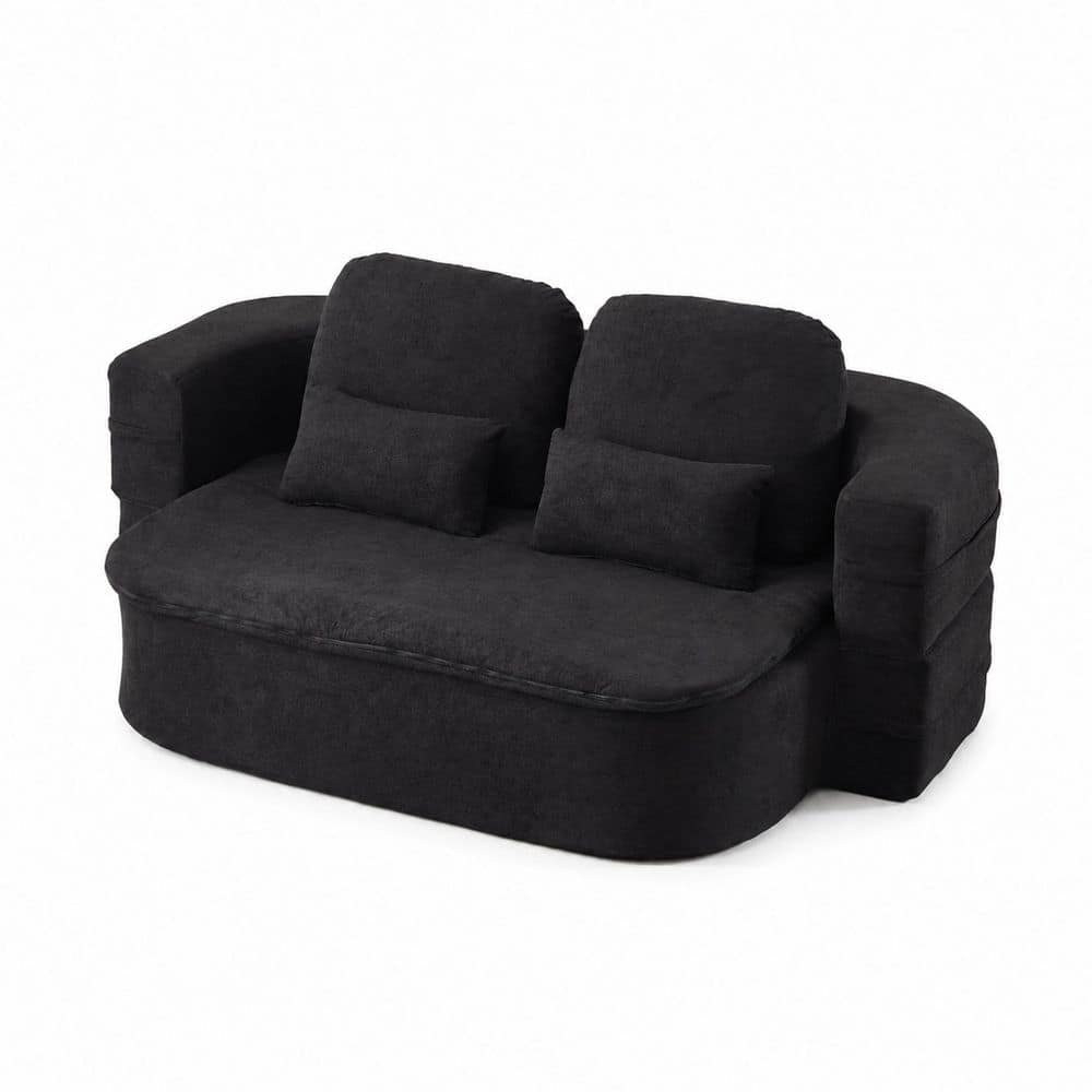 2-in-1 Foldable Floor Sofa 75 in. Black Chenille Full Size Sofa Bed price history on PriceWatchPro