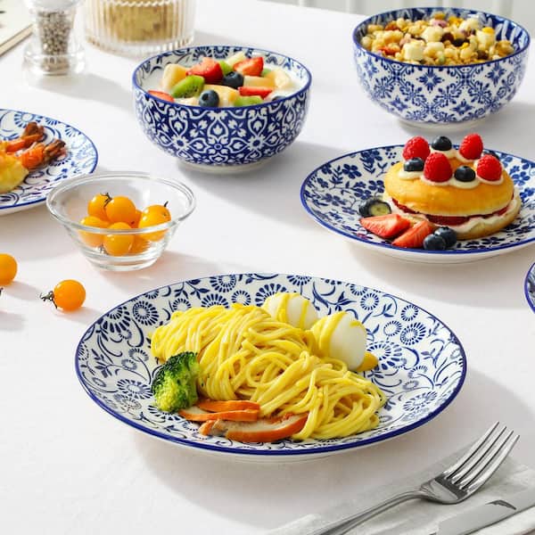 Numhew 18-Piece Blue Porcelain Dinnerware Sets, Plates and Bowls
