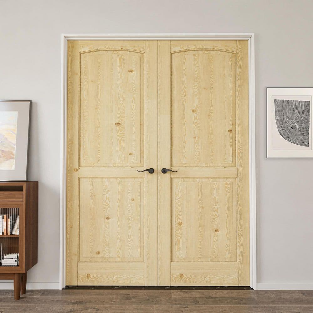 ARK DESIGN 60 in. x 80 in. Universal 2-Panel Solid Core Unfinished Pine ...
