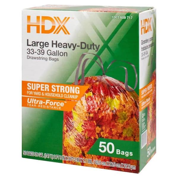 HDX - 39 Gallon Clear Flex Drawstring Outdoor Trash Bags (50-Count)
