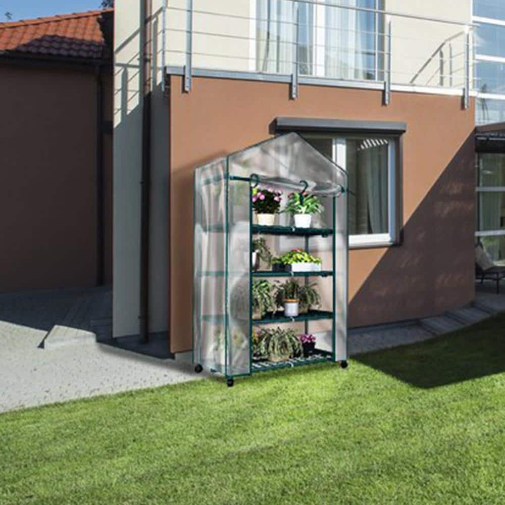 Compact 2x5ft Green Mini Greenhouse with PE Cover and Roll-Up Door