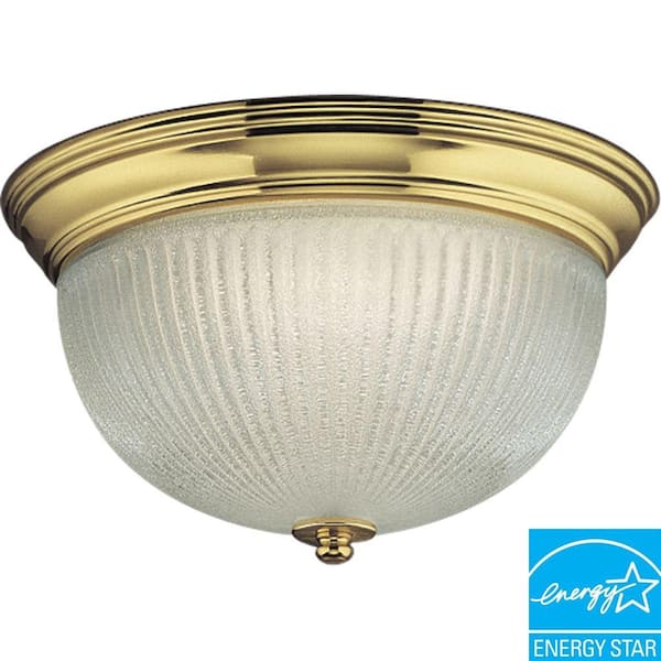 Progress Lighting 2-Light Polished Brass Flushmount with Clear Ribbed Glass