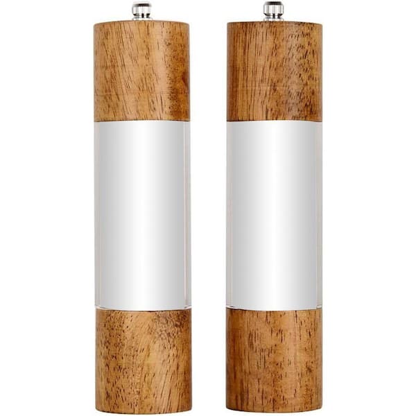 Acrylic and Wood Salt Pepper Grinder Set Adjustable Ceramic Core Manual Mills 8 in. Elegant Kitchen Table (2 Pack)