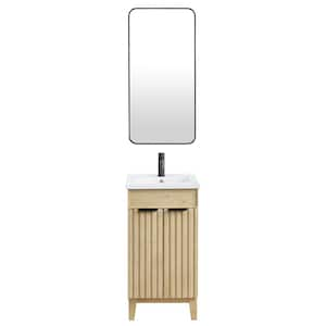 Palos 18.1 in. W x 18.1 in. D x 34.8 in. H Single Sink Bath Vanity in Natural Brown White Ceramic Basin Top and Mirror