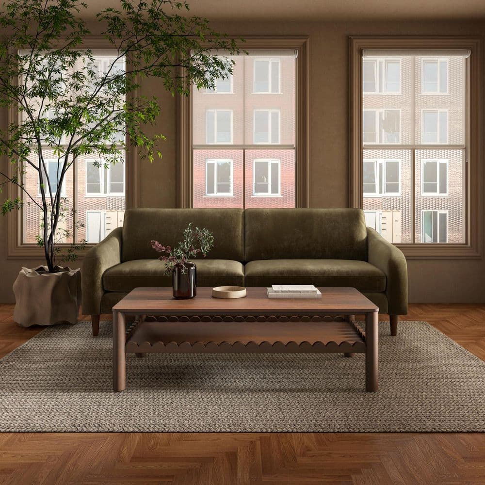Drew 87 in. Slope Arm Recycled Polyester Rectangle Rubberwood Legs Sofa in Cedar Green price history on PriceWatchPro