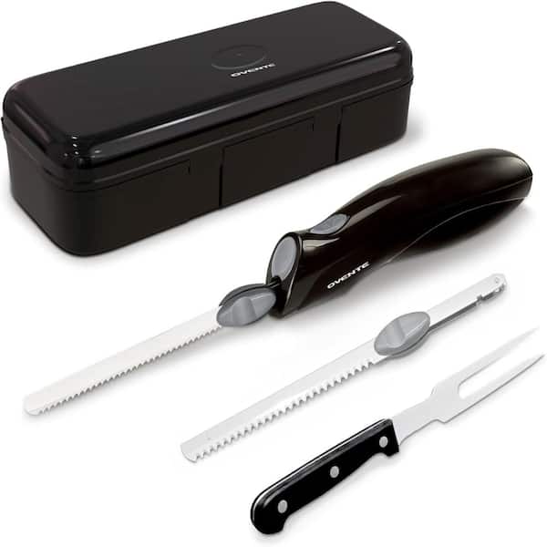 Electric Knife Set w/ 2 Serrated Stainless Steel Blades, Carving Fork, Storage Case & Ergonomic Handle, Black EK0813B
